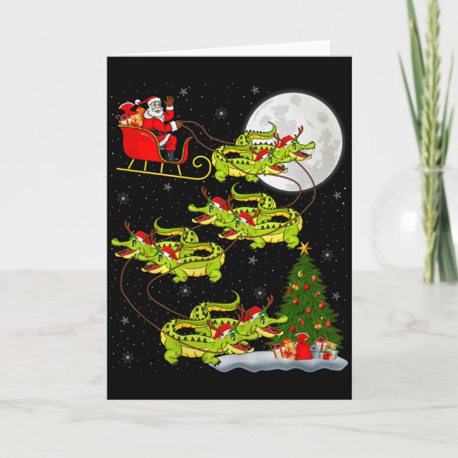 Carte Crocodile Alligators Santa Sleigh Flying Funny Chr (Devant)