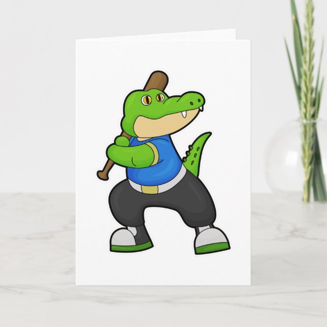 Carte Crocodile au baseball avec une batte de baseball (Devant)