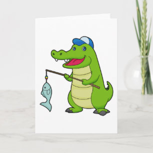 Carte Crocodile Pêche Pêcheur Pêcheur canne à pêche
