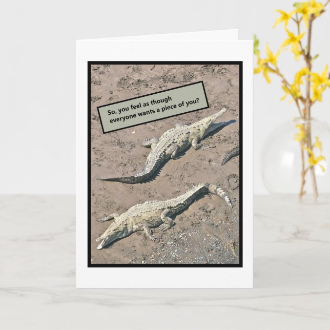 Carte Crocodiles/ Amitié & Soutien Avec Humour (Fleur jaune)