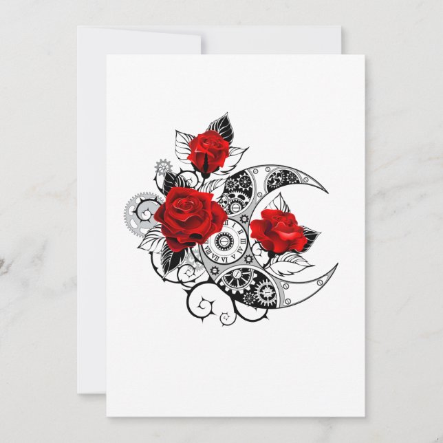 Carte Croissant mécanique avec roses rouges (Devant)