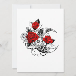 Carte Croissant mécanique avec roses rouges