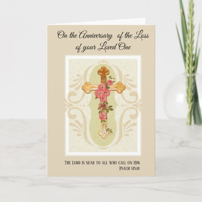 Carte Croix avec Anniversaire Rose de la mort aimée un (Devant)