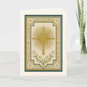 Carte Croix Christogramme IHS Lys Catholique Élégant