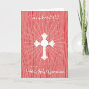 Carte Croix de la première communion de fille et rayons 
