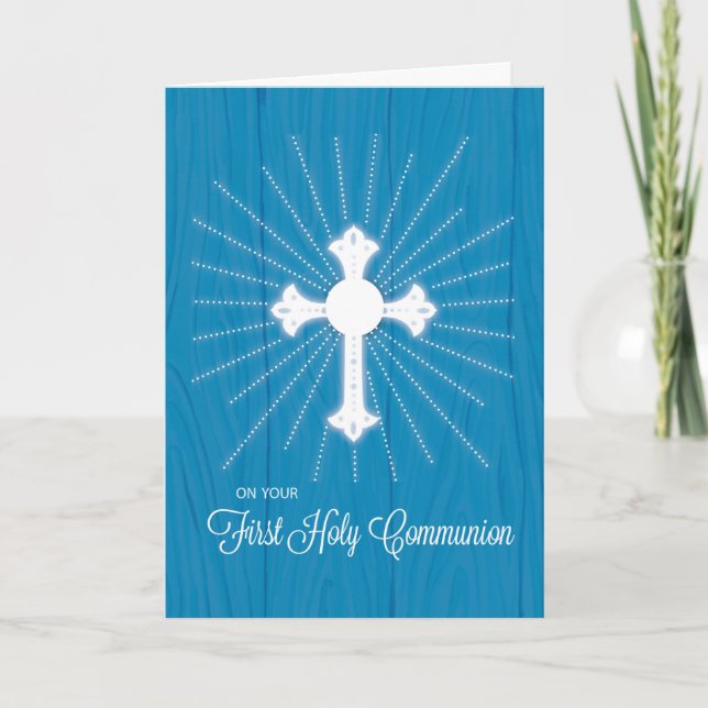 Carte Croix de la première communion et rayons sur le bo (Devant)