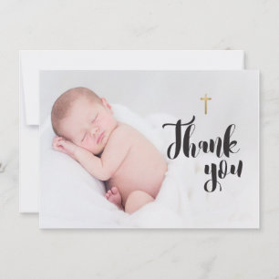 Carte Croix d'or Merci bébé photo Baptême