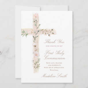 Carte croix florale de remerciement pour la Première Com