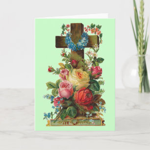 Carte Croix florale vintage