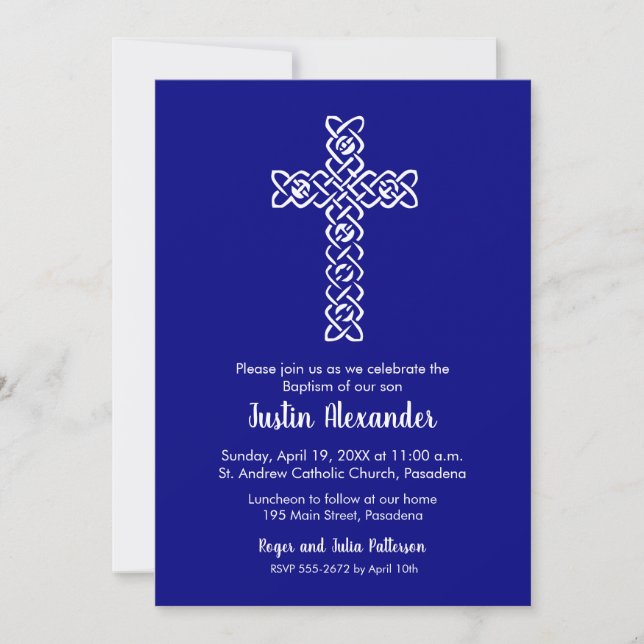 Carte Croix & Marine Baptême Baptême Christening Invitat (Devant)