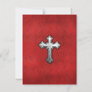 Carte Croix métallique sur cuir rouge