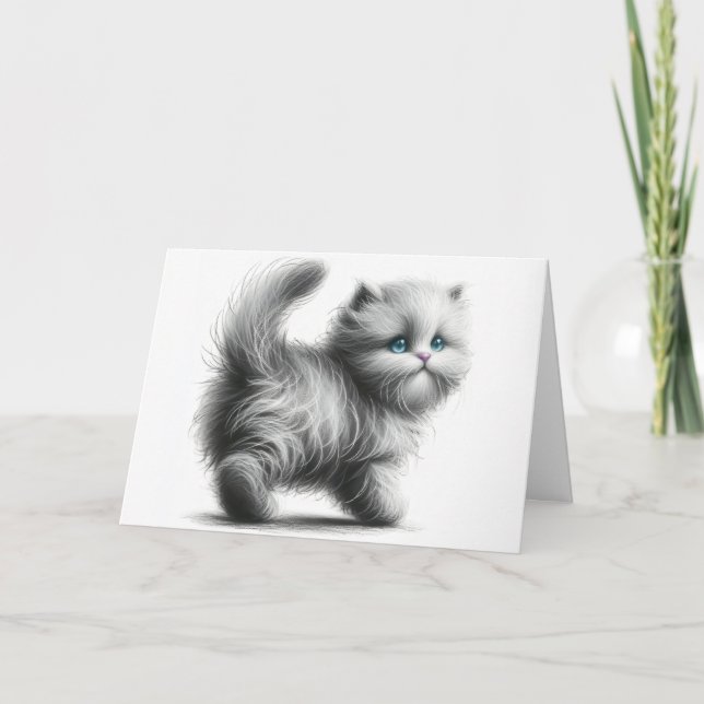 Carte Croquis De Kitten Anniversaire Sur Blanc (Devant)