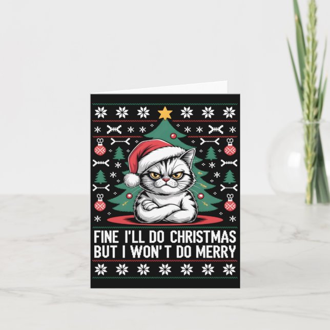 Carte Crossed Arms Cat Funny Christmas Ugly Sweater Long (Devant)