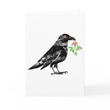 Crow with Mistletoe in it's beak 5"x7" 