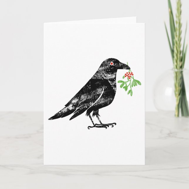 Carte Crow with Mistletoe in it's beak 5"x7"  (Devant)