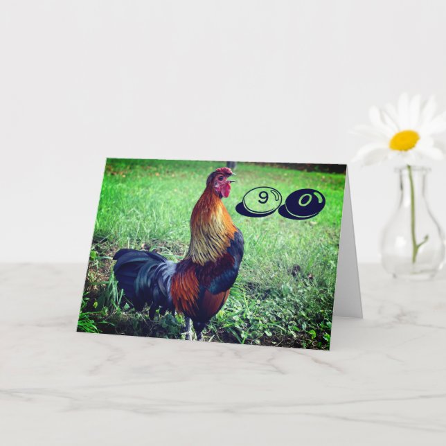 Carte Crowing Rooster Funny 90e anniversaire (Petite plante)