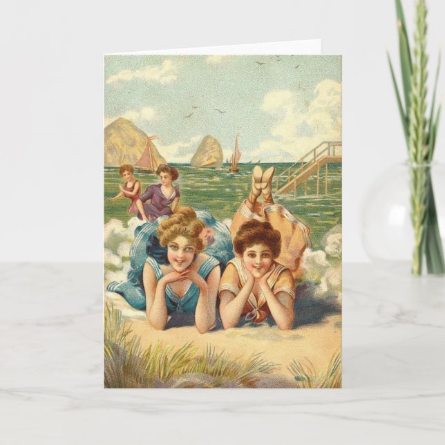 Carte Cru - amies de femmes à la plage, (Devant)