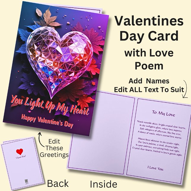 Carte Crystal Heart Valentine avec Love Poem (Créateur téléchargé)