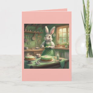 Carte Cuisine Cottagecore Lapin Fait un Gâteau d'Anniver