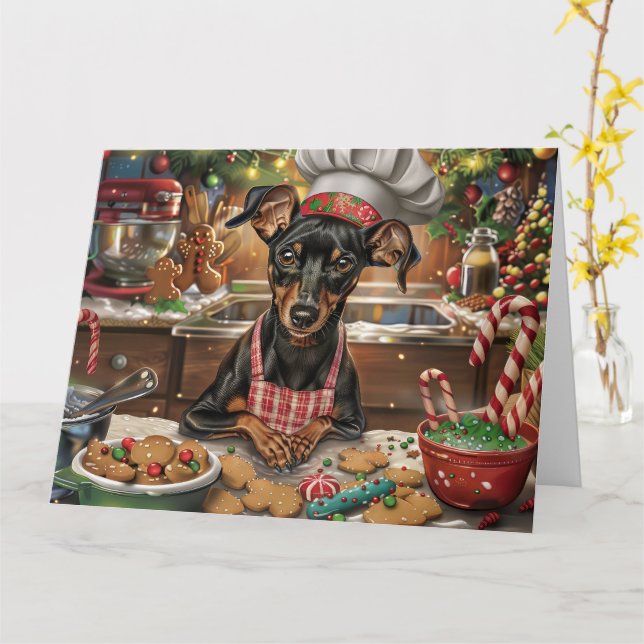 Carte Cuisine de vacances allemande Pinscher : Noël fest (Fleur jaune)