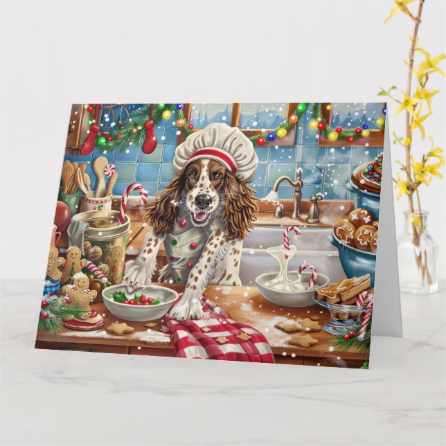 Carte Cuisine de vacances Setter anglais : Festive Chris (Fleur jaune)