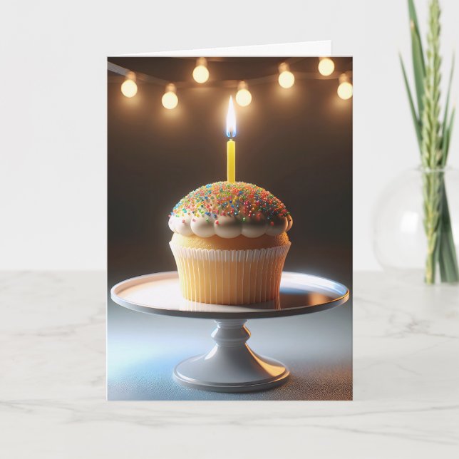 Carte Cupcake Anniversaire Avec Bougie (Devant)