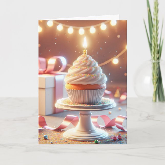 Carte Cupcake Anniversaire Avec Bougie (Devant)