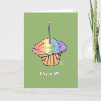 Carte Cupcake avec bougie Peindre la ville Anniversaire