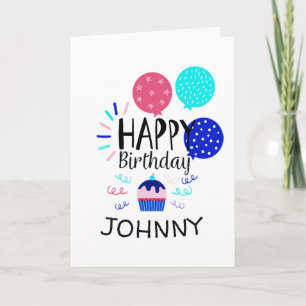 Carte Cupcake & Balloons Joyeux texte d'anniversaire -