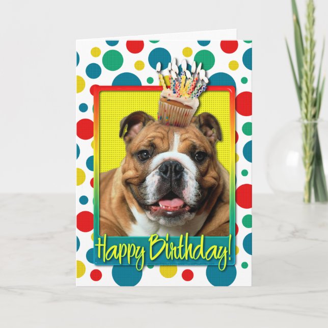 Carte Cupcake d'anniversaire - Bulldog - Dark (Devant)