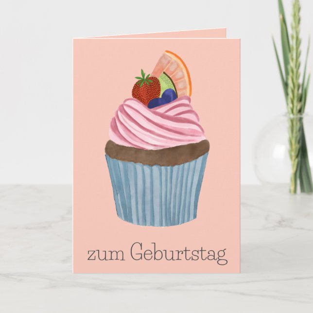 Carte Cupcake de fruits d'anniversaire allemand (Devant)
