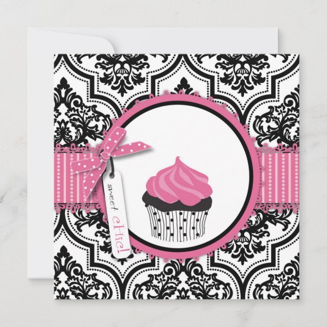 Carte Cupcake et Damask Imprimer Anniversaire (Devant)