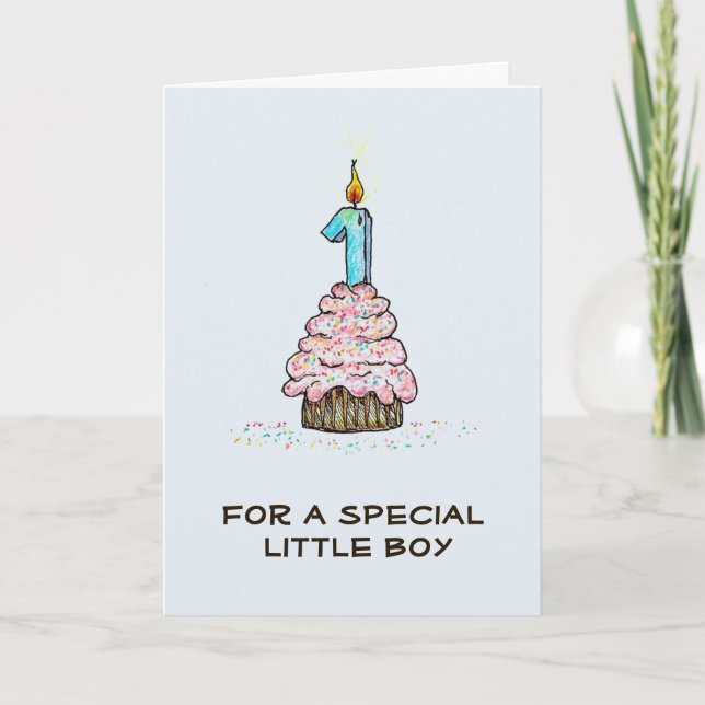 Carte Cupcake pour le premier anniversaire du garç (Devant)