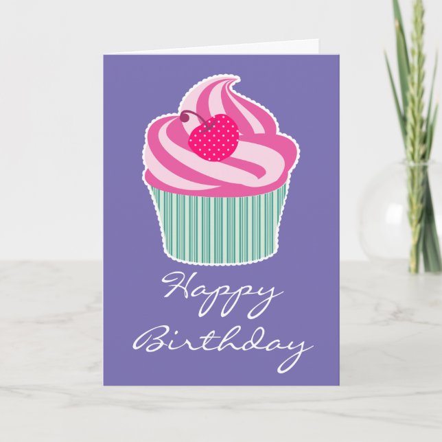 Carte Cupcake rose avec Poitrine Pointe Cerise Joyeux an (Devant)