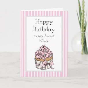 Carte Cupcake rose et argent   Joyeux anniversaire nièce