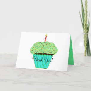 Carte Cupcake vert Merci d'anniversaire