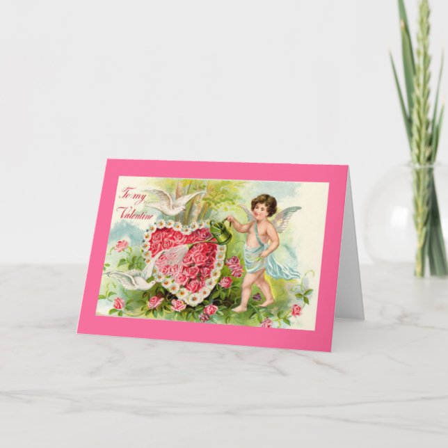 Carte Cupide Valentine rose Roses (Devant)