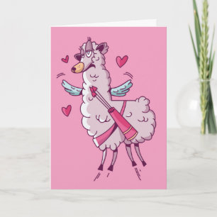 Carte Cupidon Lama Humour de la Saint-Valentin