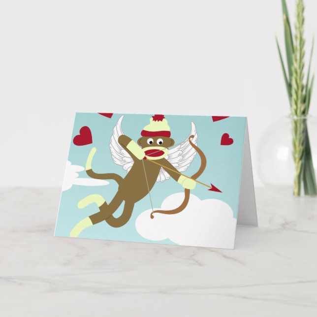 Carte Cupidon Singe en Chaussette (Devant)
