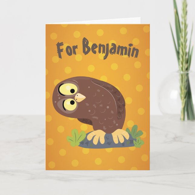 Carte Curieux et drôle dessin animé de chouette brune (Devant)