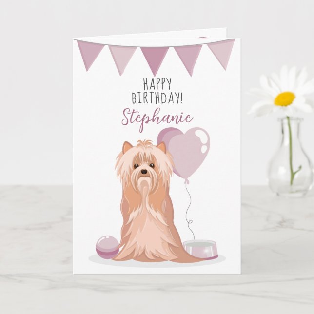 Carte Curte Yorkshire Terrier Anniversaire (Petite plante)