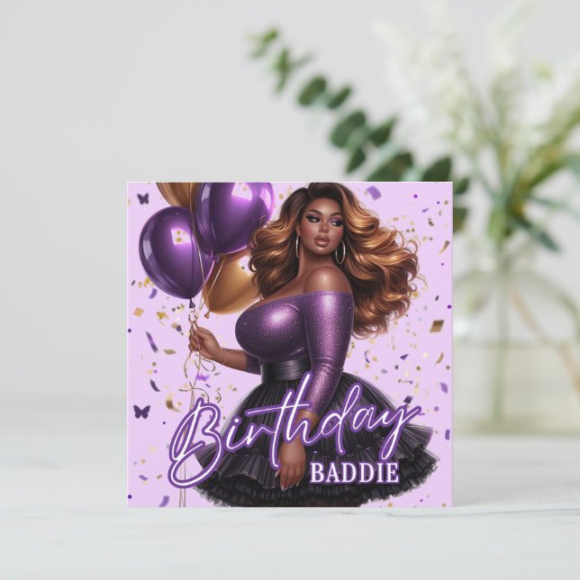 Carte Curvy Glam Africaine Américaine Femme Violette Ann (Debout devant)