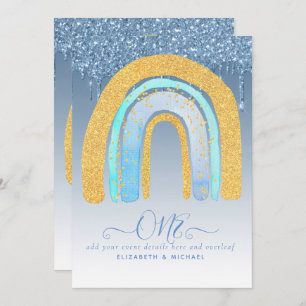 Carte CUSTOM 1er anniversaire BLUE Silver Parties scinti