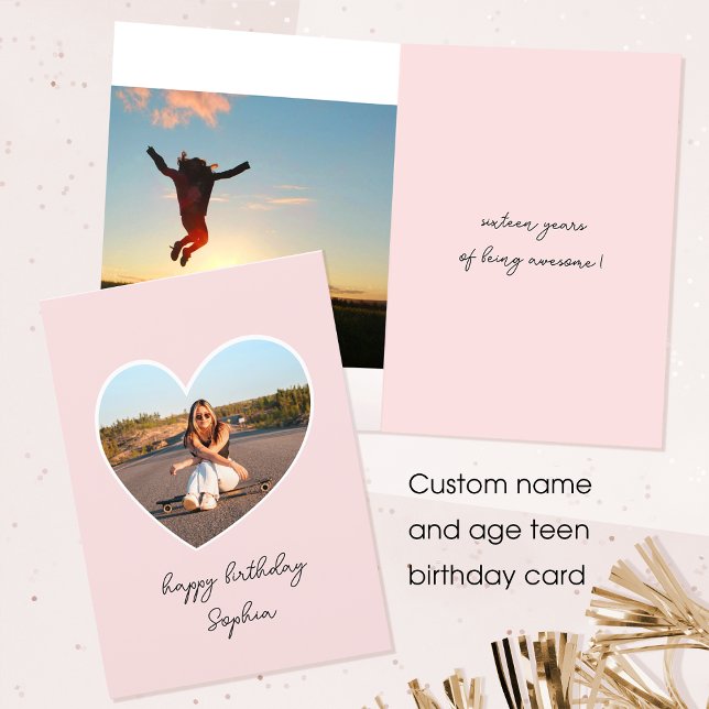 Carte Custom Age Joyeux Anniversaire Photo Heart Ado Ros (Créateur téléchargé)