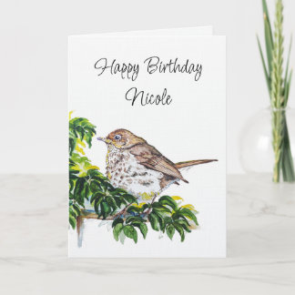 Carte Custom Birthday Watercolor Swainson's Thrush Bird