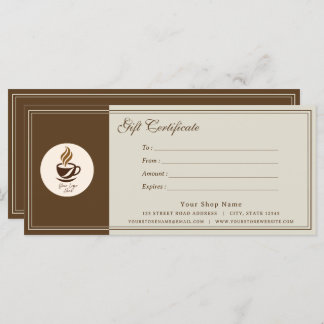 Carte Custom Coffee Shop Gift Certificate | Personalized