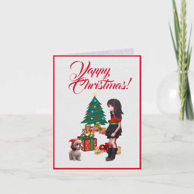 Carte Custom Cute Shih Tzu Avec Petite Fille Noël (Devant)