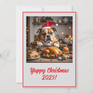 Carte Custom Digital Bulldog Yappy Christmas Turkey Xmas