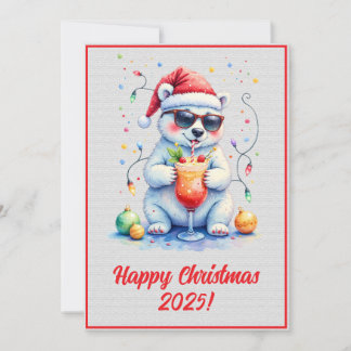 Carte Custom Digital Christmas Polar Bear Cocktail Xmas