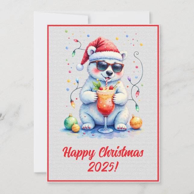 Carte Custom Digital Christmas Polar Bear Cocktail Xmas (Devant)